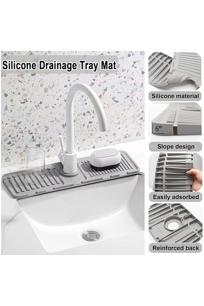 DELPI Sink Splash Guard - Silicone Sponge and Dish Detergent Holder, Gray