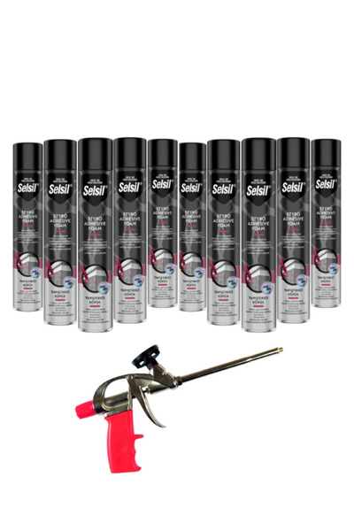 Selsil Pu Köpük Yapıştırıcı 900 Gr. Tabancalı 10 Adet + Demir Köpük Tabancası