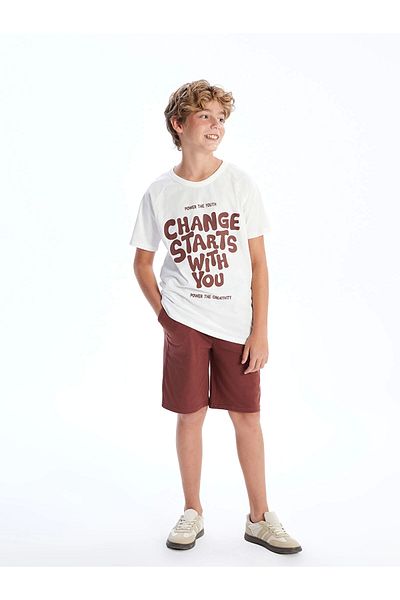 LC Waikiki Lcw Kids Ecru Crew Neck Boys T-Shirt and Shorts