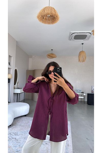 Buket Teke Burgundy Premium Tie-Up Shirt Blouse