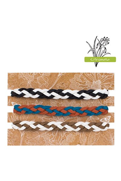 OEM Set of colored bracelets with citronella, white with brown, petrol, white with black, 3 pieces, knit