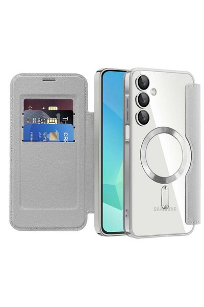 SKYDDAR INNOVATION Case for Samsung Galaxy A16 4G 5G, SmartMag Book, Magsafe, RFiD, Card Holder, sticker set, Gray