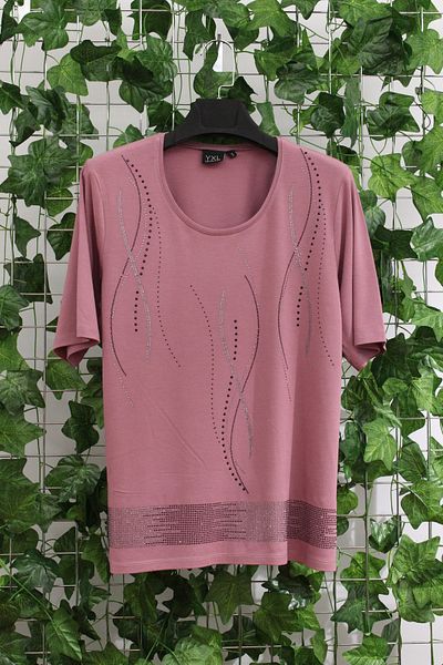 YXL COLLECTION Women's Plus Size Lycra Crew Neck Stone Print Short Sleeve Mother Combed Cotton T-Shirt Blouse - Gulkurusu