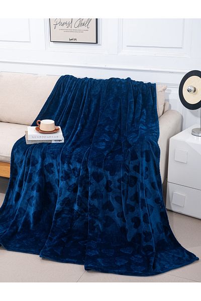 trendyhome Cocolino Fluffy Blanket, Double Bed, Hearts, Navy Blue, PT344228