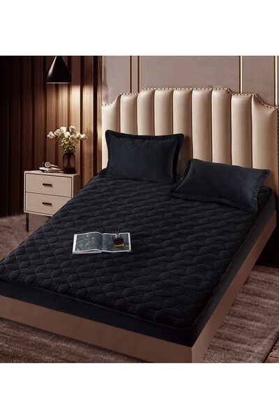 trendyhome Bed Cover with Elastic 140x200, Velvet, Black, J141119