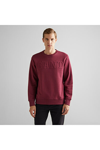 Gant Мъжка бордо блуза с лого, с права кройка и обло деколте