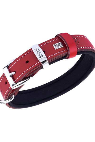 Doggie طوق كلب من الجلد المريح باللون الأحمر المتوسط 2.5x37 45 سم