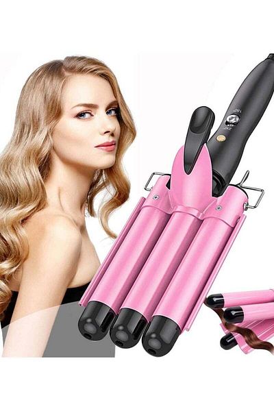 COOYA 3 Barrel Curling Iron Hair Crimper,Adjustable Temperature Three Barrels Hair Waver,Ceramic,1 inch