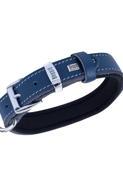 Doggie طوق كلب مزين بالعظام من الجلد المريح أزرق متوسط 2.5x37-45 سم