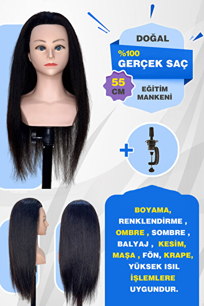 KONAK PERUK 100% Real Hair Shoulder Hairdresser Training Mannequin + Table Ap...