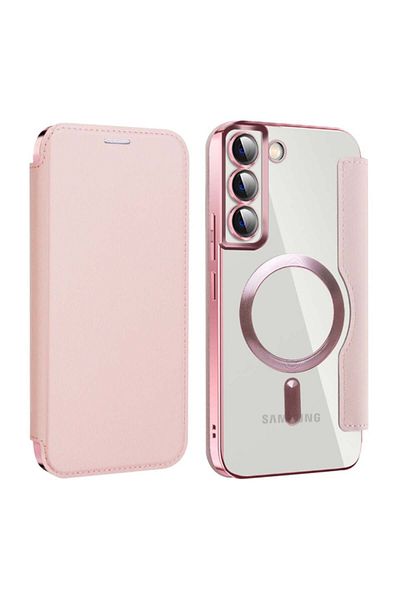 SKYDDAR INNOVATION Case for Samsung Galaxy S22 Plus, SmartMag Book, Magsafe, RFiD, Card Holder, sticker set, Pink