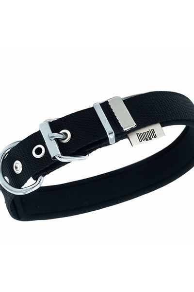 Doggie طوق كلب منسوج مريح مقاس كبير أسود 2.5x42-50 سم