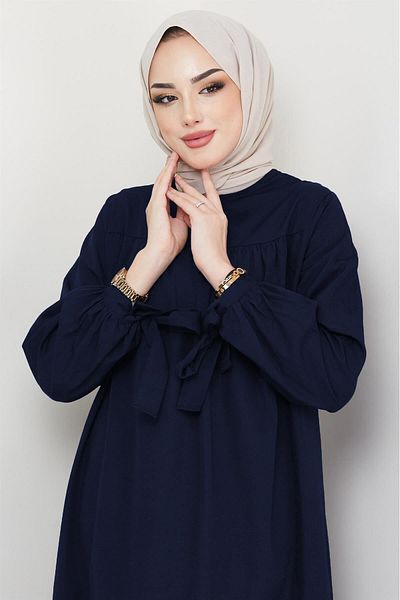 hafsamina Φόρεμα με μανίκια με δέσιμο στο μανίκι Navy Blue HM2081