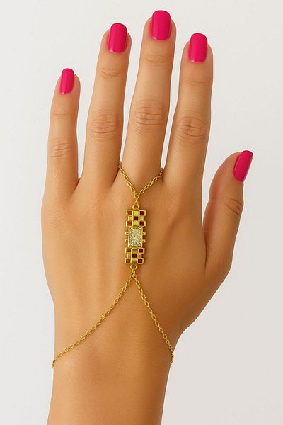 BY YASİN TOPÇU Mosaic Column Hand Chain – Gold Tone Steel