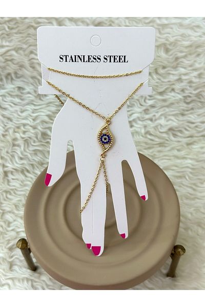 BY YASİN TOPÇU Sapphire Eye Hand Chain – Gold Tone Steel