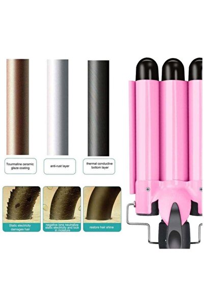 Yelajoy 3 Barrel Curling Iron Hair Crimper,Adjustable Temperature Three Barrels Hair Waver,Ceramic,1 inch