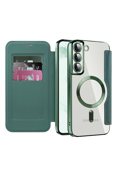 SKYDDAR INNOVATION Case for Samsung Galaxy S22 Plus, SmartMag Book, Magsafe, RFiD, Card Holder, sticker set, Green