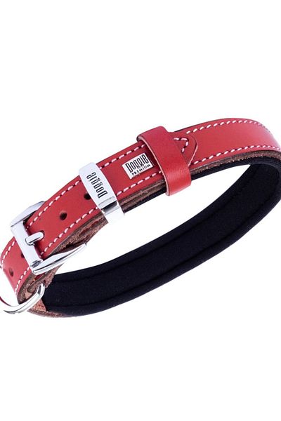 Doggie طوق كلب من الجلد المريح أحمر متوسط 2x35 40 سم