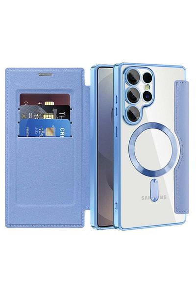 SKYDDAR INNOVATION Husă pentru Samsung Galaxy S25 Ultra, SmartMag Book, Magsafe, RFiD, suport pentru carduri, set de autocolante, albastră