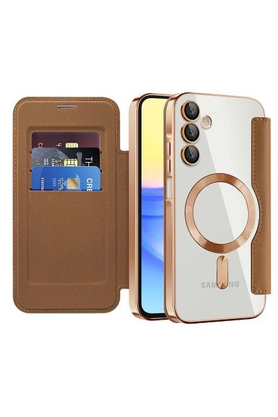 SKYDDAR INNOVATION Case for Samsung Galaxy A15 4G 5G, SmartMag Book, Magsafe, RFiD, Card Holder, sticker set, Brown
