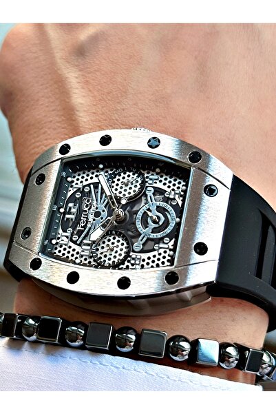 Ferrucci FERRUCİ FUNCTION GÜMÜŞ KADRANLI KARE SİYAH SİLİKON ERKEK KOL SAATİ