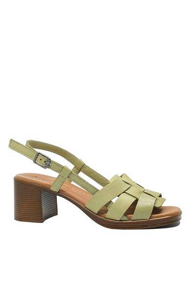 Anna Sandale cu toc bloc Viotti verzi, din piele naturală cu model împletit