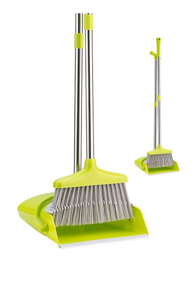 Lawazim Broom and Dustpan Set - Green, Self-Cleaning, Adjustable Handle, Compact for Home & Office