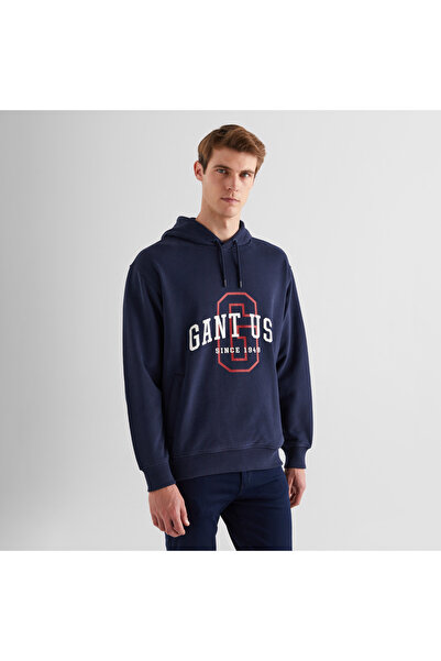 Gant Erkek Lacivert Relaxed Fit Kapüşonlu Logolu Sweatshirt