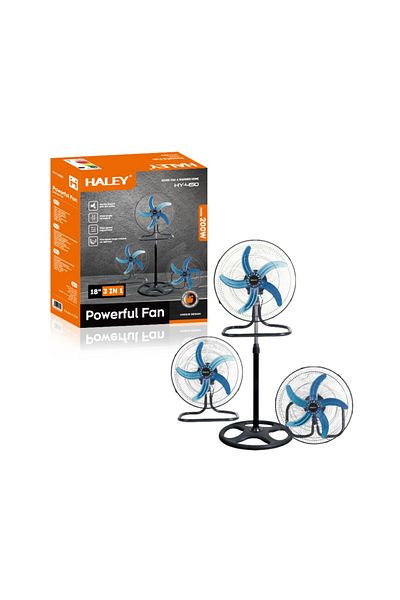 HALEY Ventilator 3 în 1, 200W, 45cm, Podea / Perete / Suport, 3 Viteze, Oscilație, Înălțime reglabilă