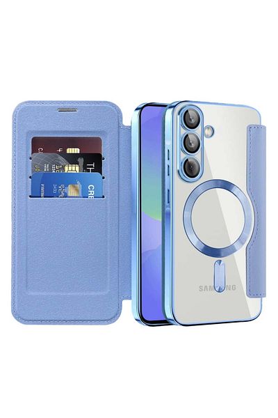SKYDDAR INNOVATION Husă pentru Samsung Galaxy A36 5G, SmartMag Book, Magsafe, RFiD, suport pentru carduri, set de autocolante, albastră