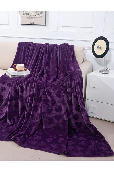 trendyhome Cocolino Fluffy Blanket, Double Bed, Hearts, Purple, PT344223