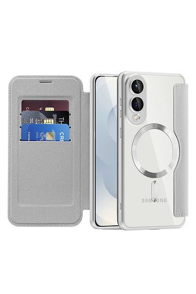 SKYDDAR INNOVATION Case for Samsung Galaxy S25 Edge, SmartMag Book, Magsafe, RFiD, Card Holder, sticker set, Gray