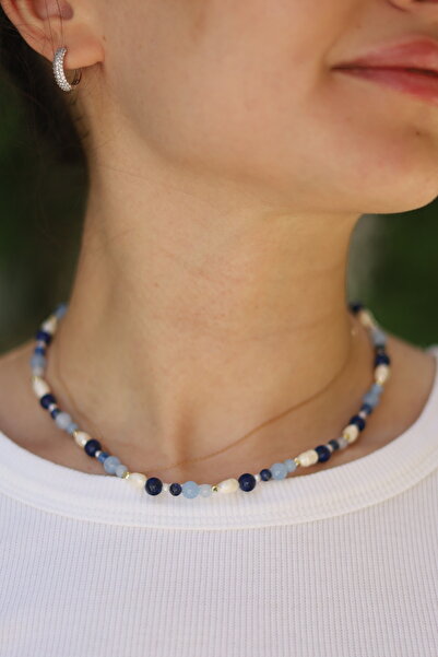 Rinacre Atelier Minimal İnci Lapis Lazuli Doğal Taş Kolye