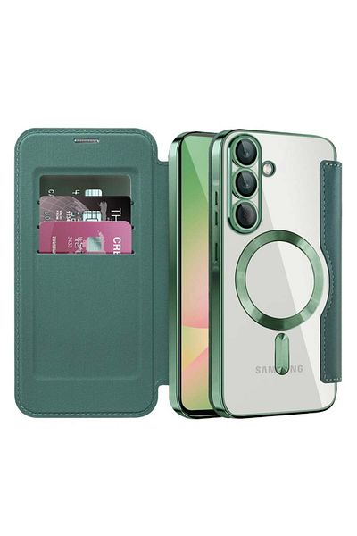 SKYDDAR INNOVATION Case for Samsung Galaxy A56 5G, SmartMag Book, Magsafe, RFiD, Card Holder, sticker set, Green