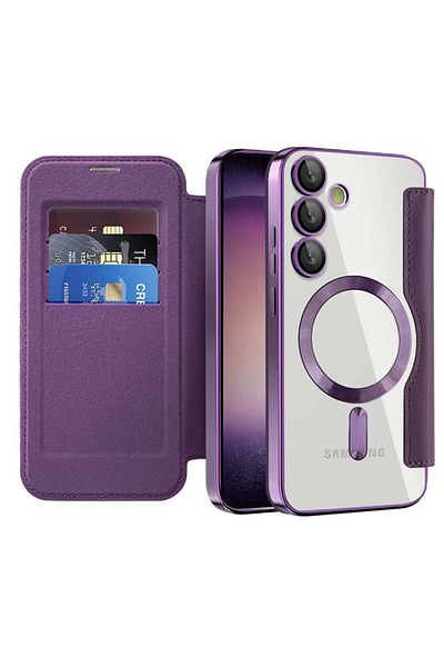 SKYDDAR INNOVATION Case for Samsung Galaxy S23, SmartMag Book, Magsafe, RFiD, Card Holder, sticker set, Purple