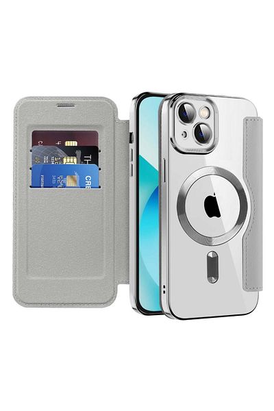 SKYDDAR INNOVATION Case for IPhone 13, SmartMag Book, Magsafe, RFiD, Card Holder, sticker set, Gray