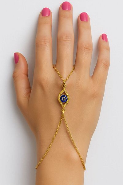 BY YASİN TOPÇU Sapphire Eye Hand Chain – Gold Tone Steel