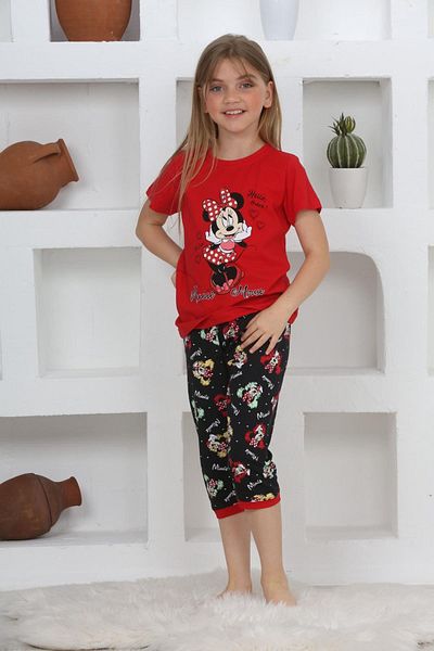 Minigimin Cicileri Miniğimin Cicileri (11-14 سنة) طقم كابري بناتي منقوش من Mnn Ms - أحمر