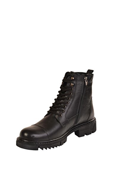 MODAONN Ανδρικές δερμάτινες μπότες με γούνα με φερμουάρ