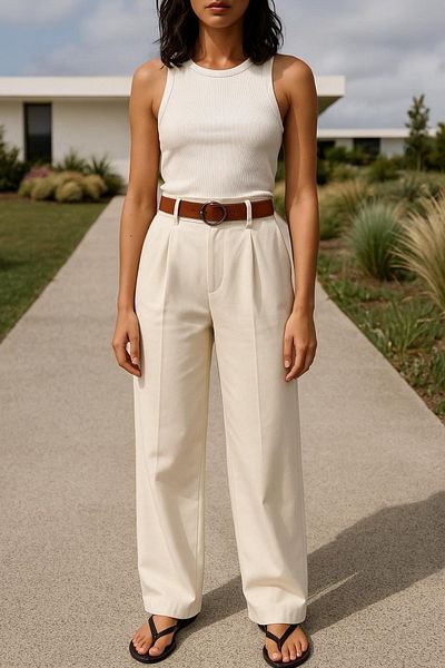 HAKKE Gabardine Palazzo Belted Pants