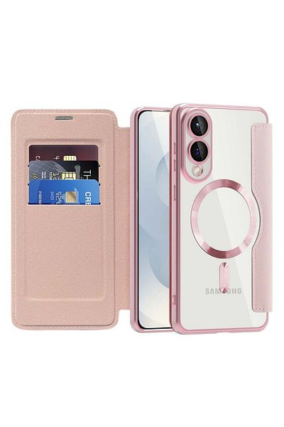 SKYDDAR INNOVATION Case for Samsung Galaxy S25 Edge, SmartMag Book, Magsafe, RFiD, Card Holder, sticker set, Pink