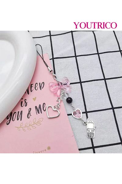 Youtrico 2pcsBag charm,Pink hearts, kittens Keychain,Cute