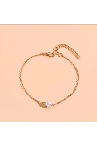 TUHAM AKSESUAR 2-Piece Pearl and Gold Chain ​​Detail Design Anklet