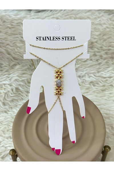 BY YASİN TOPÇU Mosaic Column Hand Chain – Gold Tone Steel
