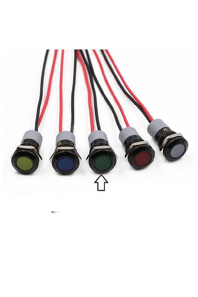 OEM LED indicator light, flat head, IP67, Green, 24V, 12mm