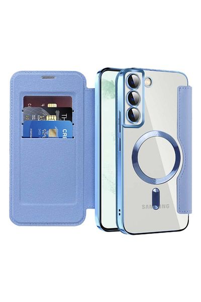 SKYDDAR INNOVATION Case for Samsung Galaxy S22 Plus, SmartMag Book, Magsafe, RFiD, Card Holder, sticker set, Blue
