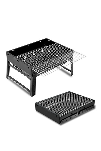 Lawazim Foldable BBQ Grill Black - 35x27cm Portable Charcoal Grill Stainless Steel for Outdoor Use