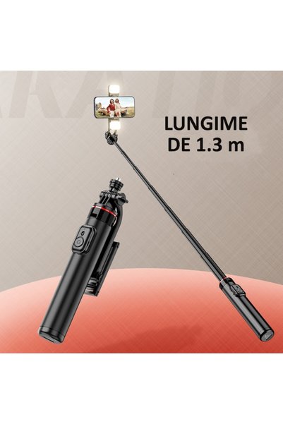 OBRALIX Selfie Stick multifunctional, cu LED, Telecomanda Bluetooth, iOS/Android, 130 cm