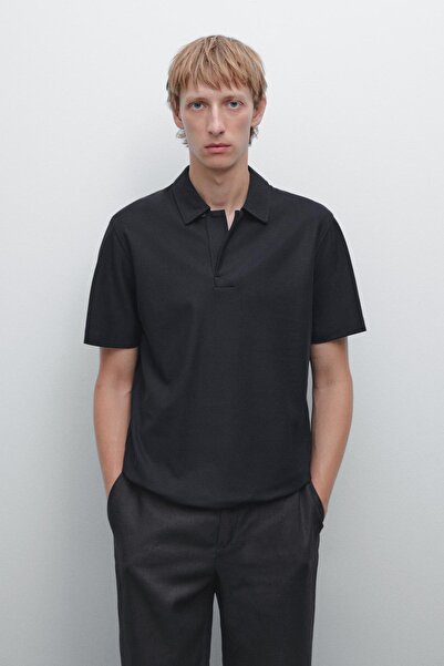 Massimo Dutti Gizli düğmeli dokulu polo yaka t-shirt