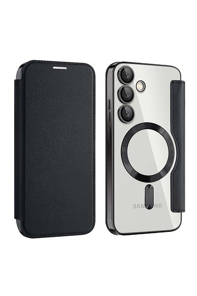 SKYDDAR INNOVATION Case for Samsung Galaxy S23 Plus, SmartMag Book, Magsafe, RFiD, Card Holder, sticker set, Black